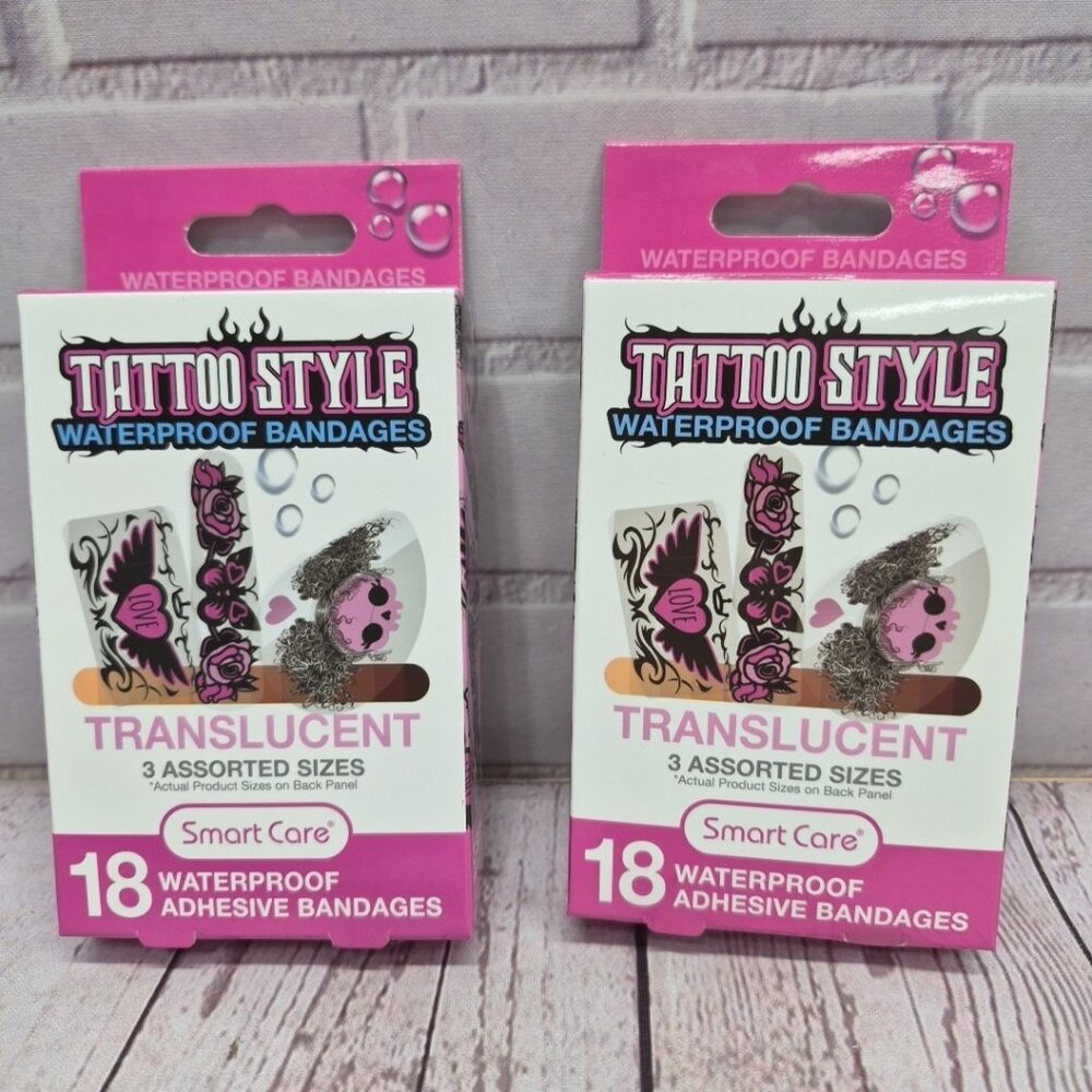 2 Boxes- Smart Care Pink Tattoo‎ Style Translucent Waterproof Adhesive Bandages